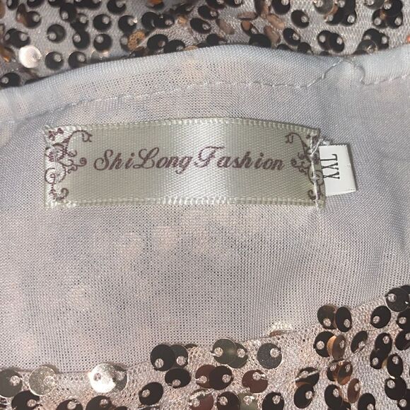 Shi Long Fashion Wm Sz XXL Rose Gold Lined Sequin Bateau Neck Boxy Lined Blouse - Picture 4 of 4